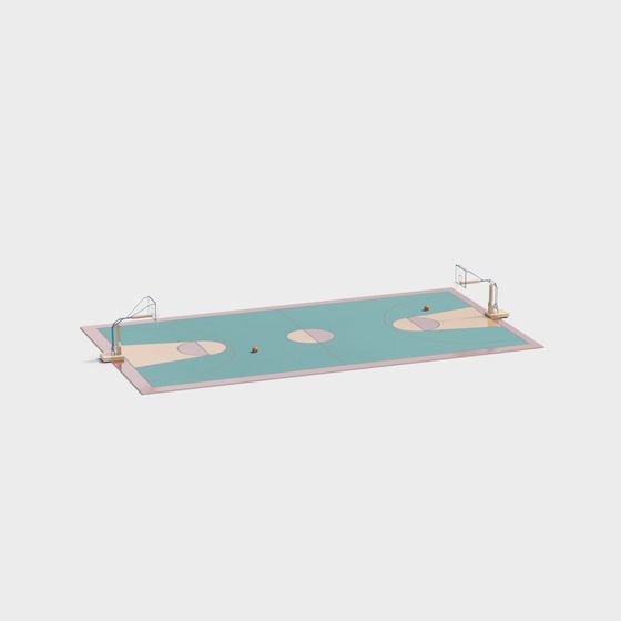 Vibrant 3D Model of a Low-Poly Basketball Court