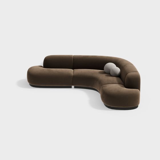 Stylish L-Shape Sofa 3D Model in Brown Finish