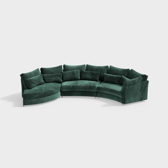Elegant Low-Poly Green Velvet Sofa 3D model