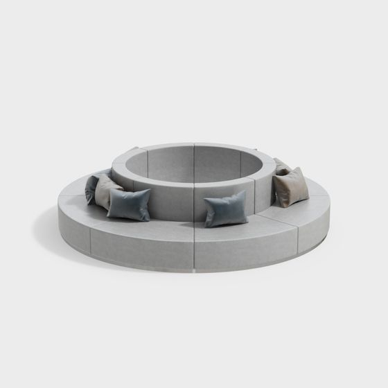 Round Booth Multi-Person Sofa 3D Model in Gray Finish