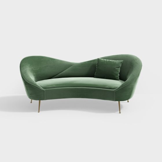 Streamlined Green Velvet Sofa 3D model