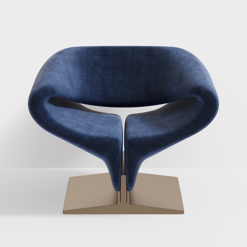 Stylish Blue Velvet Chair 3D Model – Streamlined Velvet Design