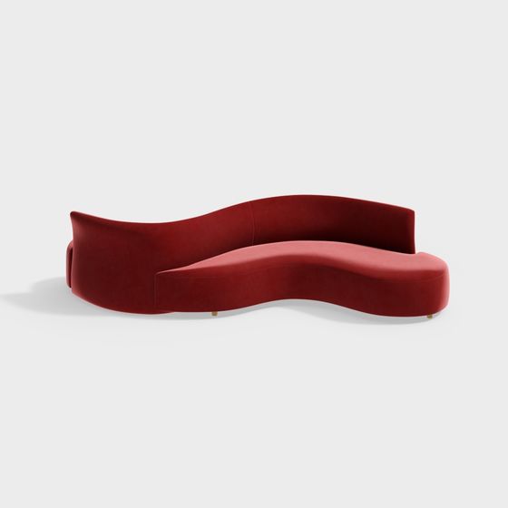 Elegant Red Velvet Curved Sofa 3D model