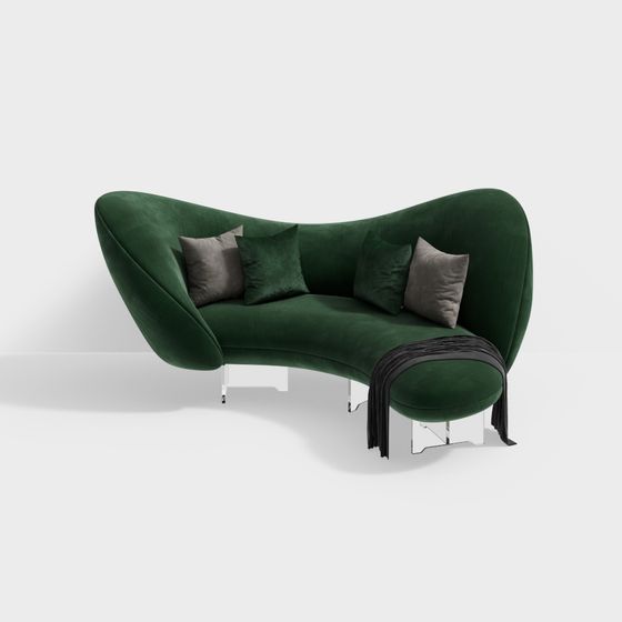 Streamlined Green Velvet Sofa 3D model
