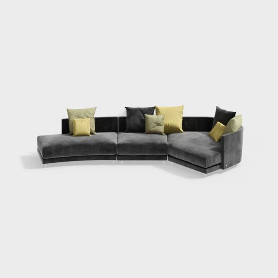 Elegant Low-Poly Gray Sofa 3D model