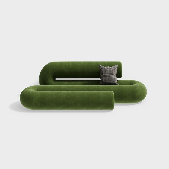 Elegant Olive Green Curved Sofa 3D model