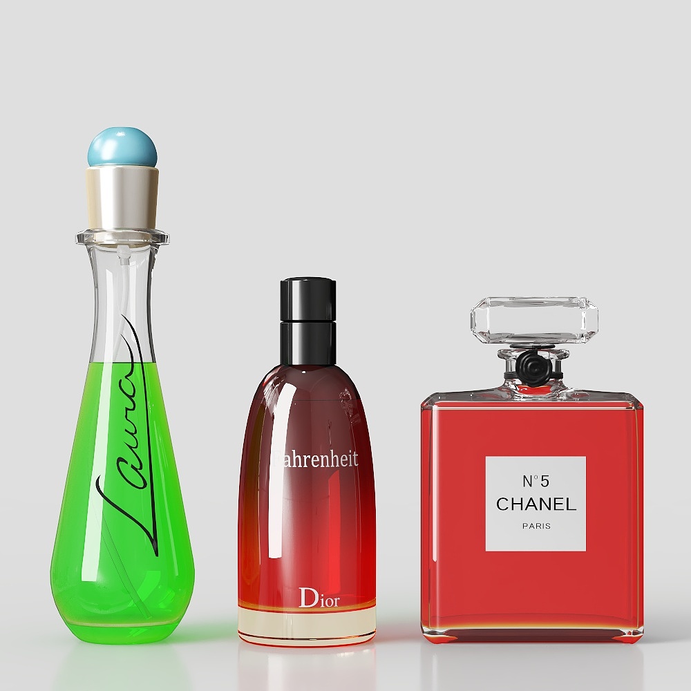 Stylish Low-Poly Perfume Bottle Set 3D model