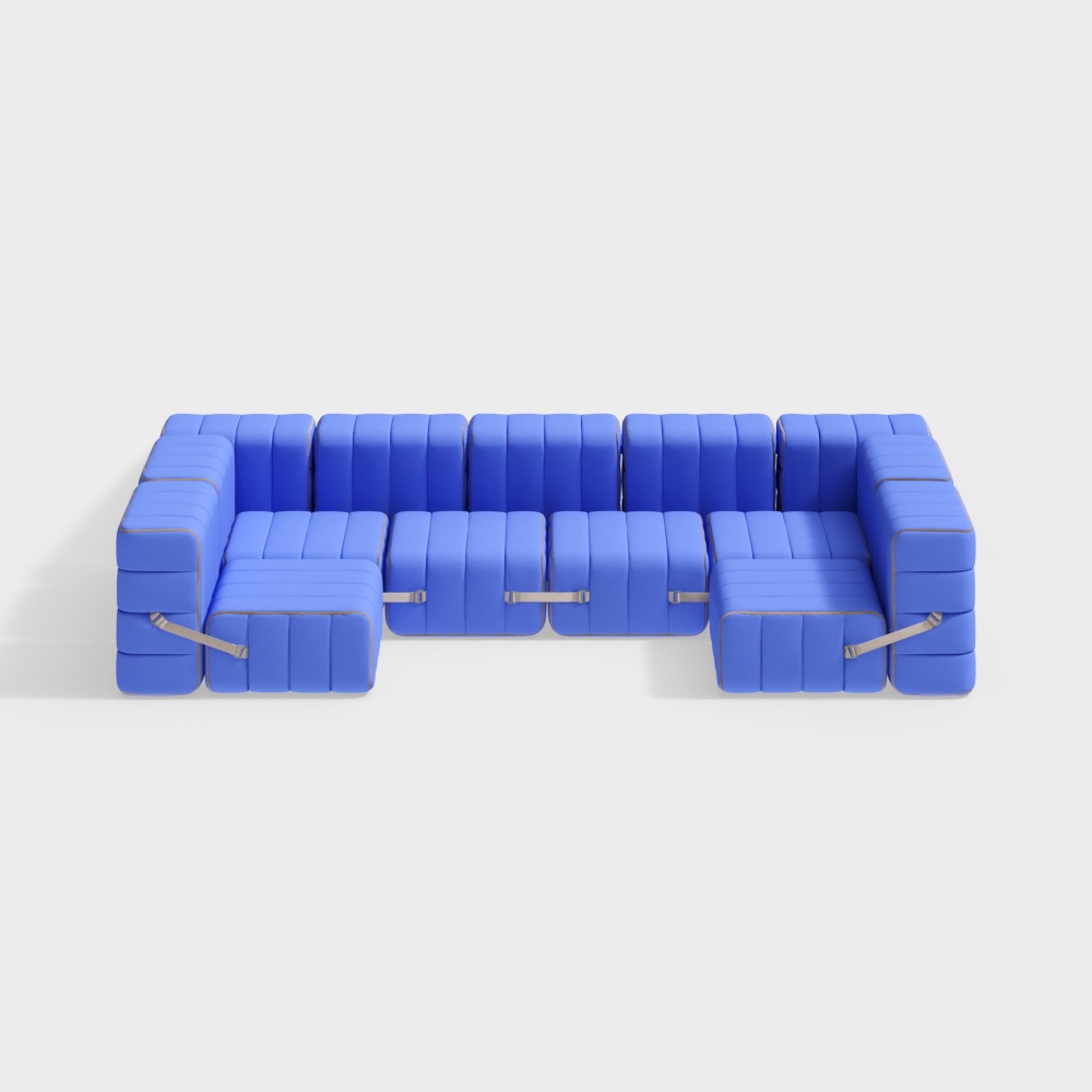 Blue fabric U-shaped sofa