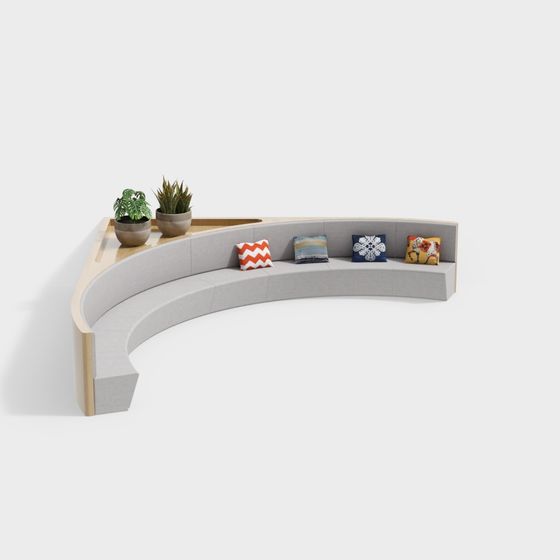 Curved Sofa Bench 3D model for Modern Interiors