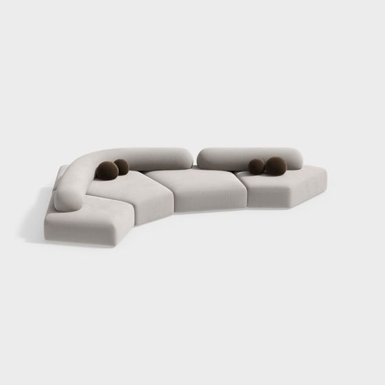 Curved Multi-Person Sofa 3D Model in Beige