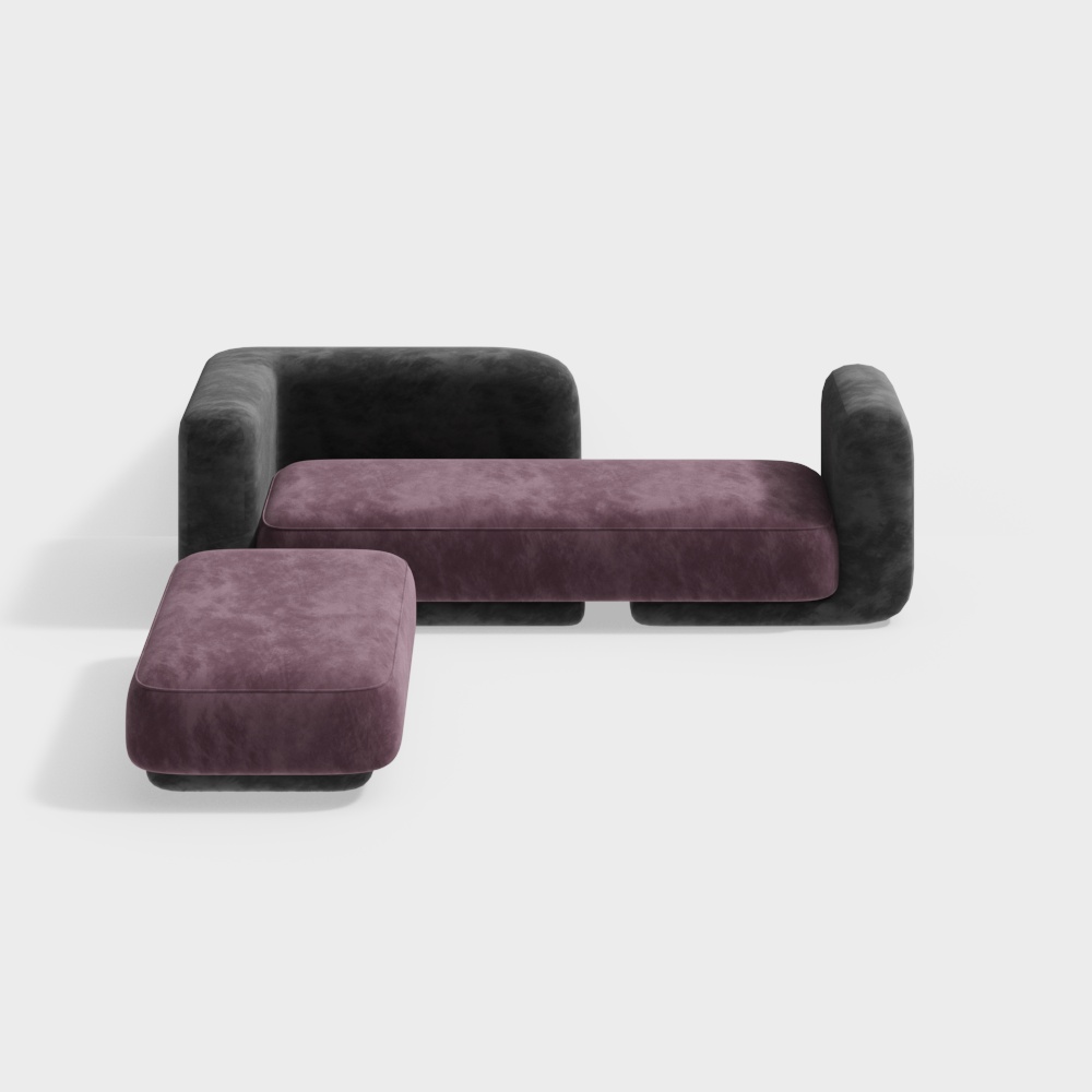 Stylish Low-Poly Sofa Suite – Black Frame, Purple Suede