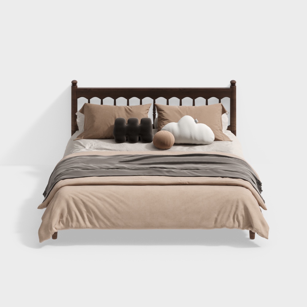 Modern Minimalist 3D Bed Model – Wooden Frame Design