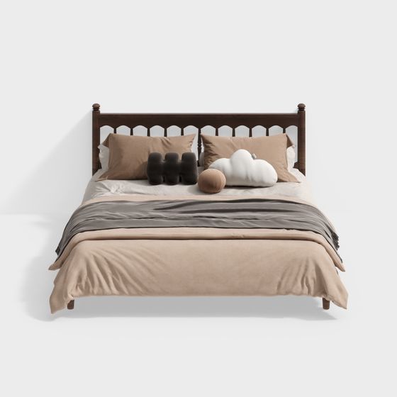 Brown French Double Bed for Modern Bedrooms