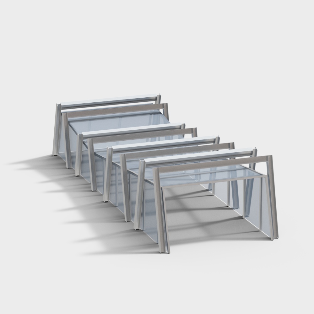 Low-Poly Glass Curtain Wall Frame 3D model