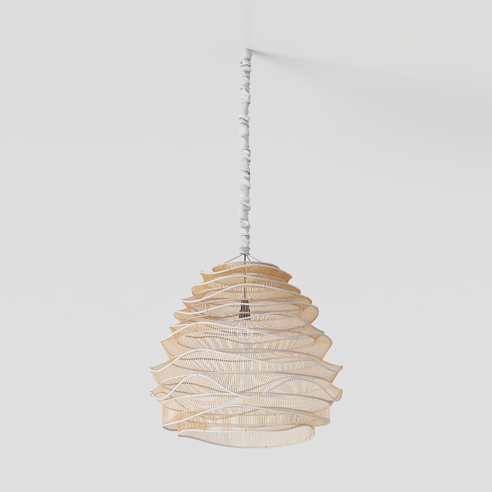 Low-Poly Artistic Chandelier 3D Model – Wood & Spiral Light