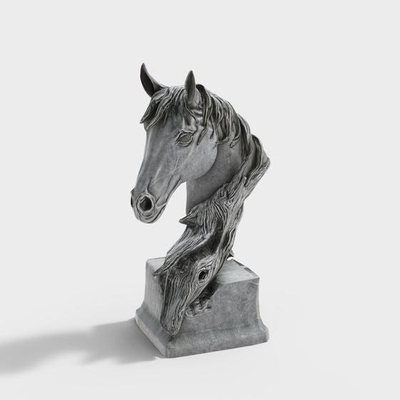 Realistic Horse Head Sculpture 3D model