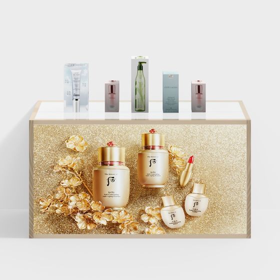 Golden Elegance Cosmetics Display 3D model