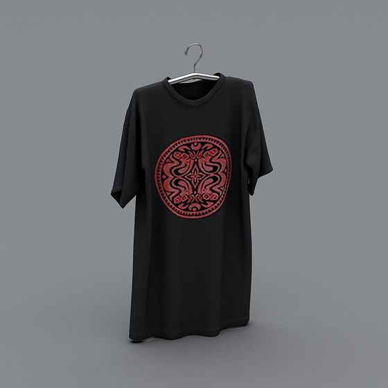 Black T-Shirt 3D model with Red Design