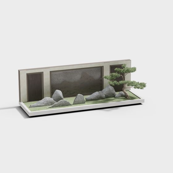 Zen Garden 3D Model in Low Polygon Art