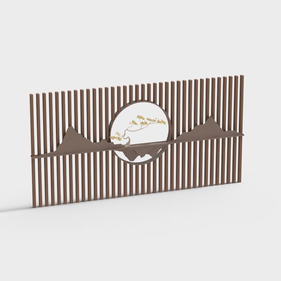 Oriental Themed Mountain Moon Fence 3D model