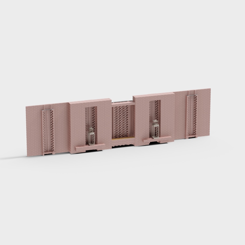 Artistic Low-Poly Brick Wall Building 3D Model