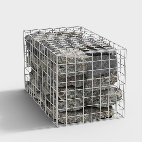 Rock and Metal Gabion Wall 3D Model