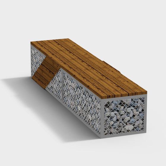 Concrete and Wood Outdoor Bench 3D model