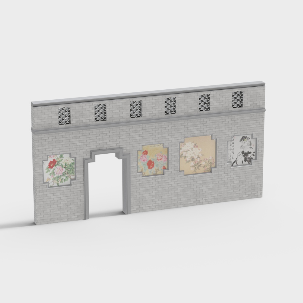 Shopping plaza scene wall