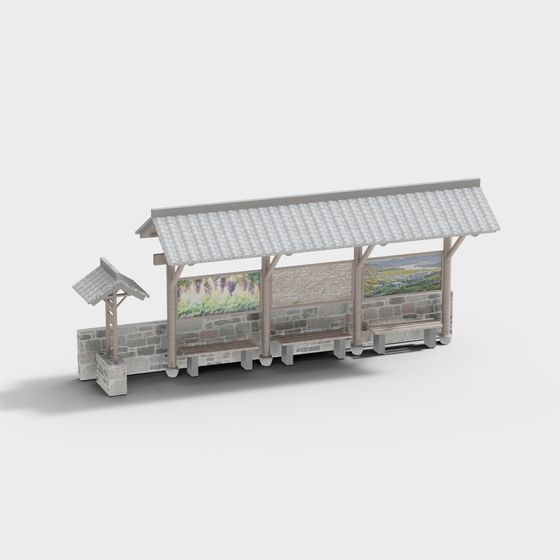 Charming Country Bus Stop 3D model