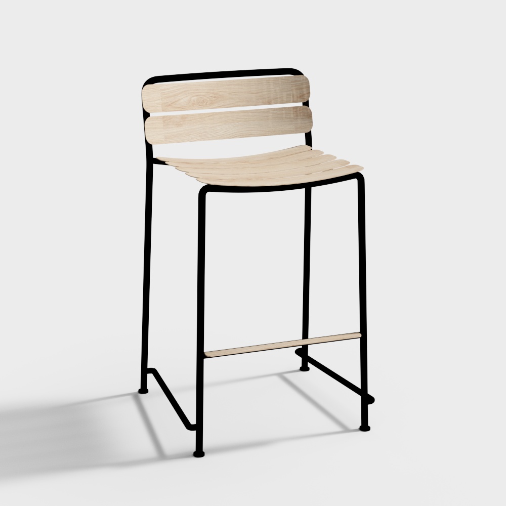 City Chair 3D Model – Modern Minimalist Wood & Metal