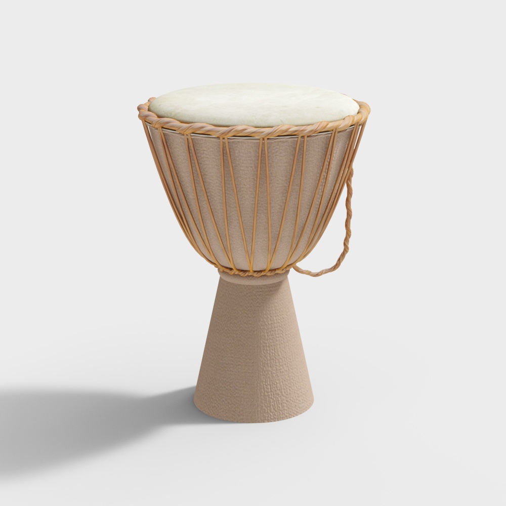 Low-Poly African Drum 3D Model – Traditional Textured Design