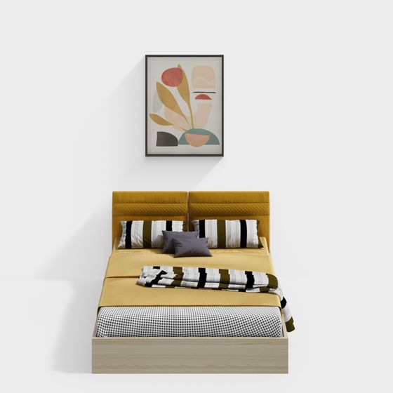 Stylish Low-Poly Bed 3D Model