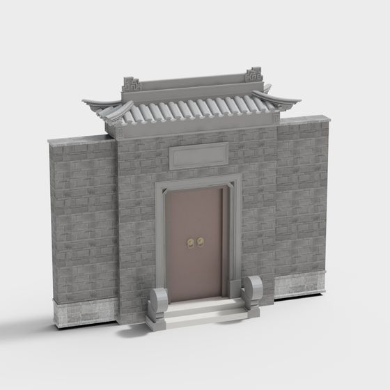 Low-Poly Traditional Chinese Architectural Gate 3D model