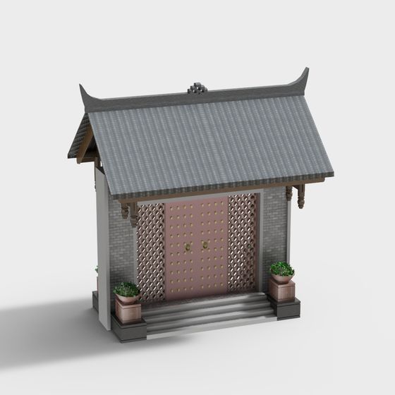 Elegant East Asian Traditional Porch 3D model