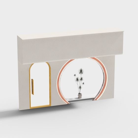 Elegant Round Window Decorative Cabinet 3D model