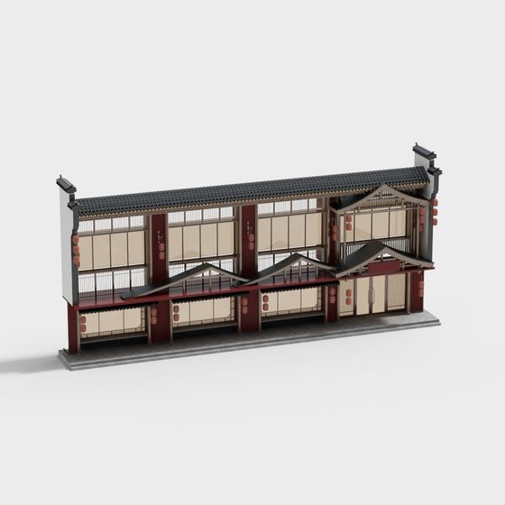 Low Polygon Traditional Eastern Town 3D model