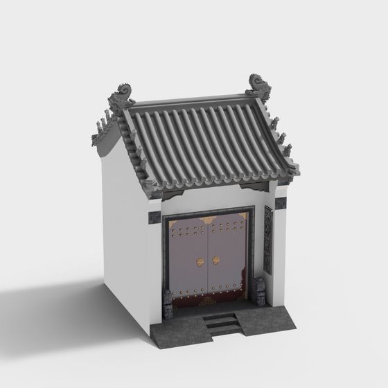 East Asian Gate 3D Model with Detailed Design