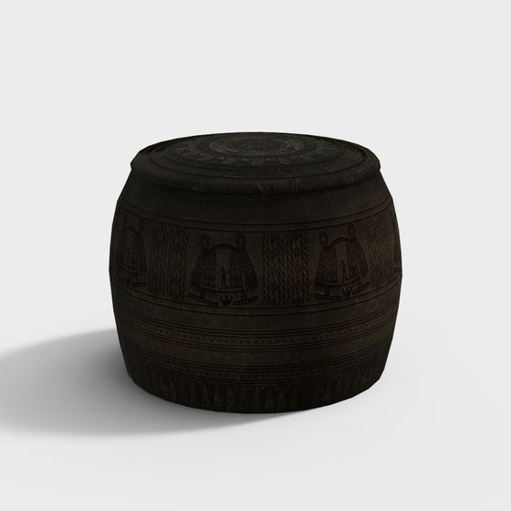 Ancient Stone Drum 3D Model