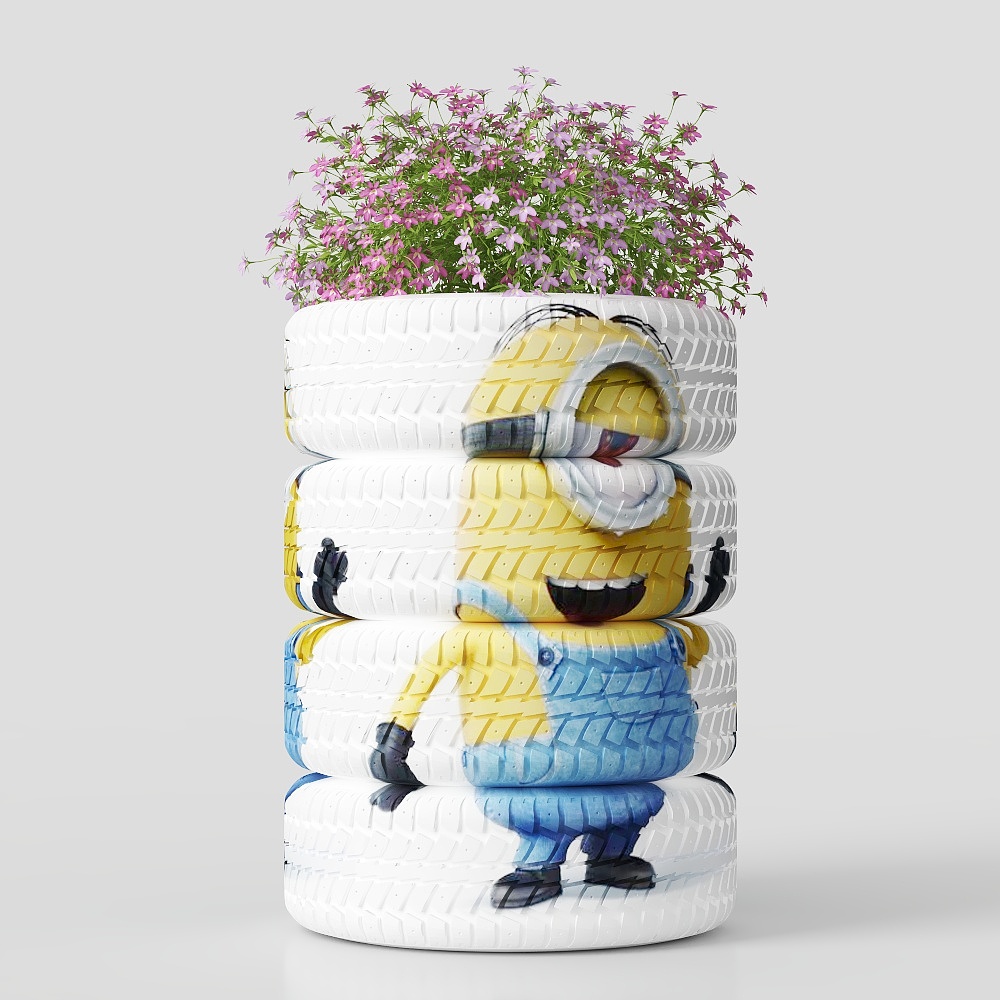 Charming Low-Poly 3D Model of a Yellow Character with Tire Platform