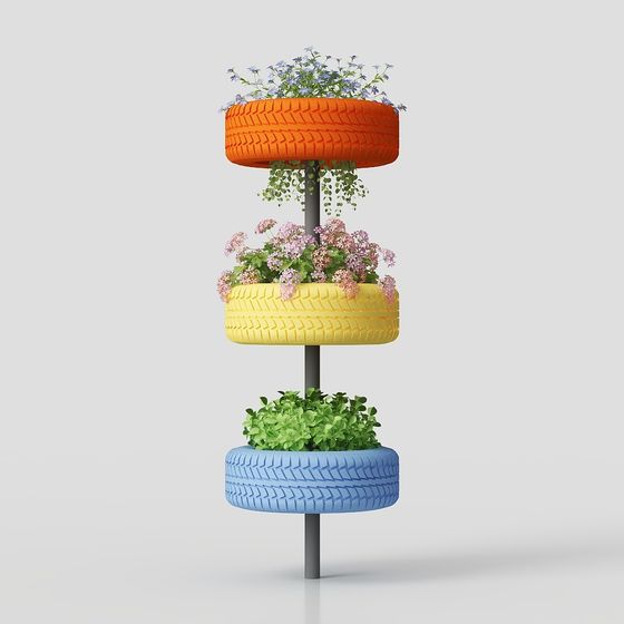 Vibrant Tire Planter 3D Model for Artistic Spaces