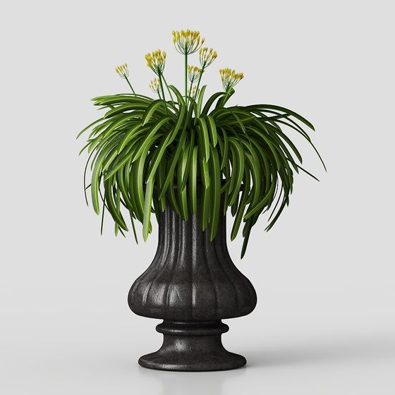 Elegant Vase with Greenery 3D Model