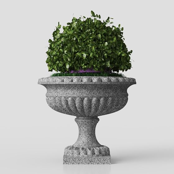 Elegant Stone Planter 3D model for Tranquil Gardens