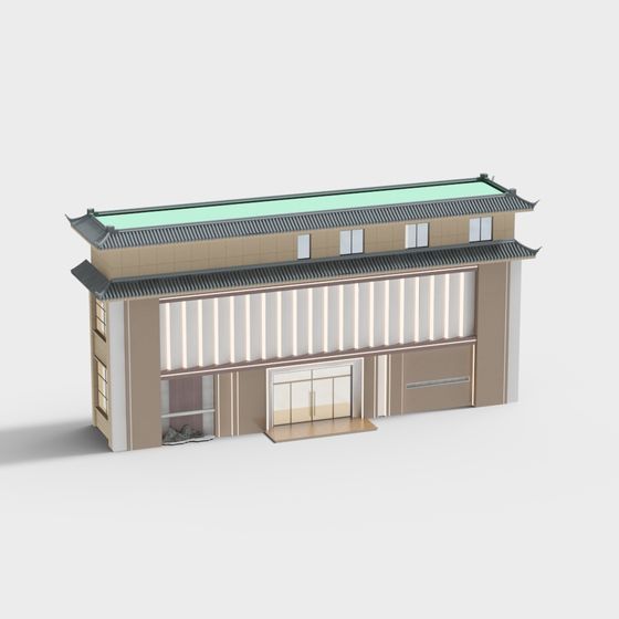 Modern Low-Polygon Architectural 3D model with Traditional Elements