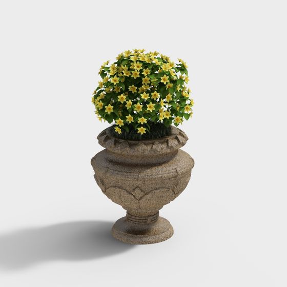 Vintage Flowerpot with Blooms 3D model for Creative Projects