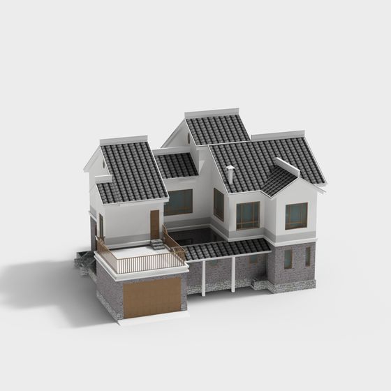 Serene Rural Villa 3D Model for Creative Use