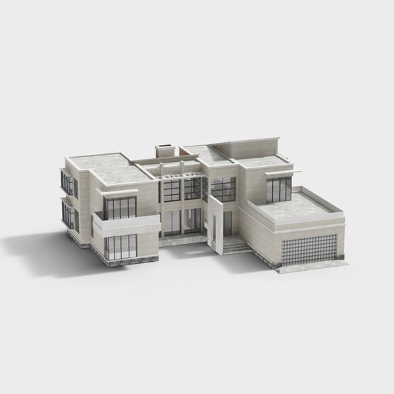 Stylish Low Polygon Villa 3D model for Contemporary Design