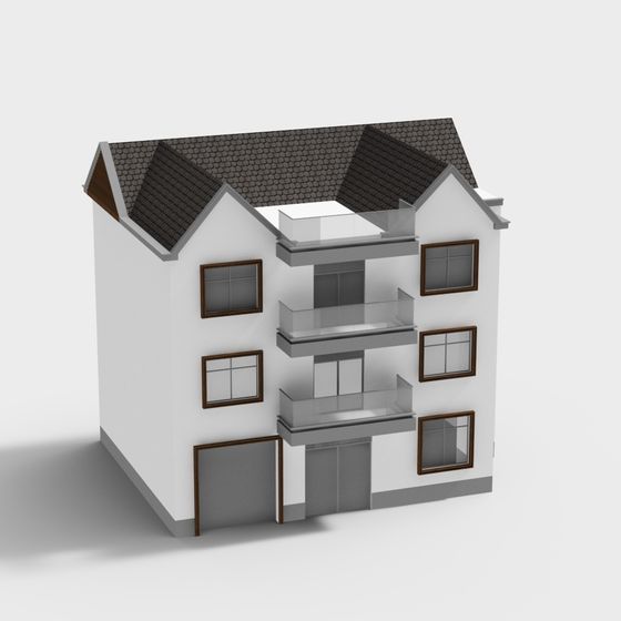 Stylish Low-Polygon Multi-Story Residential Building 3D model