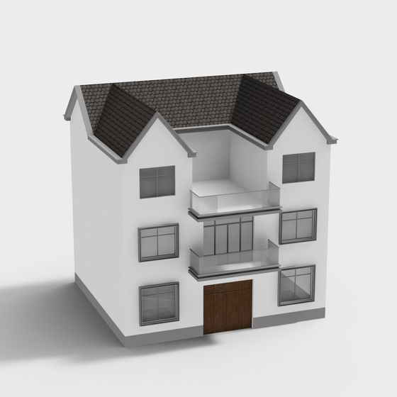 Stylish Minimalist 3-Story House 3D model for Creative Projects