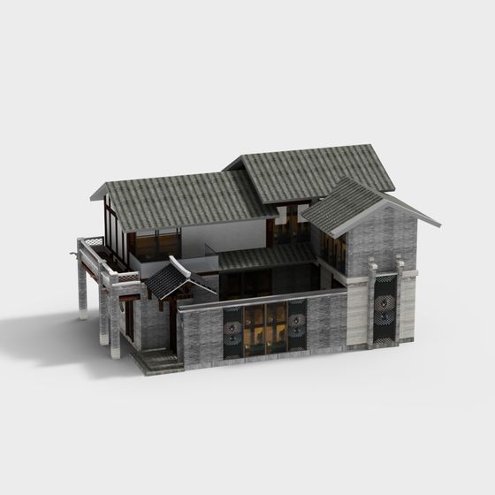 Elegant Eastern-Inspired 3D model of a Modern Villa
