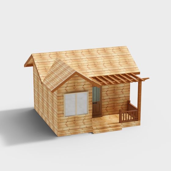 Charming Low-Poly Wooden Cabin 3D model